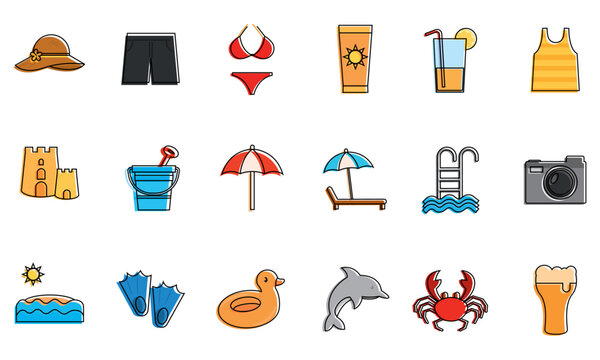 Set of colored summer sketch icons Vector