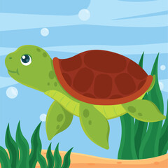 Isolated cute turtle sea animal character Vector