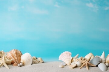 Sea shells on sand, summer vacation