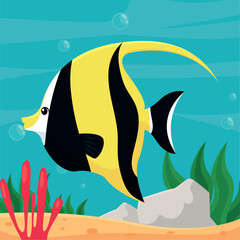 Isolated cute fish sea animal character Vector
