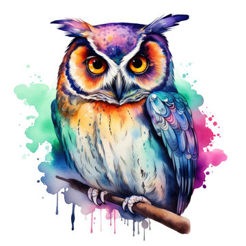 Watercolor owl Illustration, Generative Ai