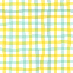 Yellow Green Gingham Check Hand Drawn Background