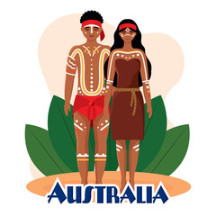 Isolated native couple australian characters with traditional clothes Vector © DAVIDS