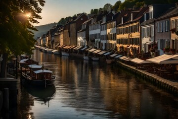 an image of a picturesque river town with cobblestone streets and charming houses - AI Generative - obrazy, fototapety, plakaty