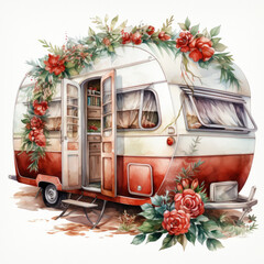 Watercolor Christmas caravan Illustration, Generative Ai - obrazy, fototapety, plakaty