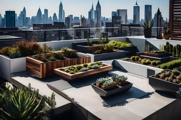 Foto op Canvas an urban rooftop garden with a modern twist - AI Generative © Being Imaginative