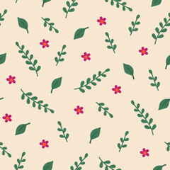 Seamless pattern of flat hand drawn abstract garden floral and leaf