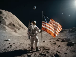 Cercles muraux Nasa NASA Astronaut USA Flag on Moon landing mission NASA USA Flag on moon space America Moon mission by NASA SpaceX latest space programme Universe USA technology Generative AI