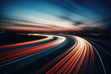 Fototapeten Long exposure highway lights. AI generated © barmaleeva