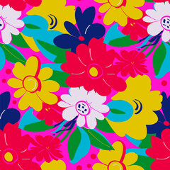 Fototapeta na wymiar Seamless pattern with flowers in doodle style. Vector illustration.