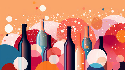 party holiday abstract background illustration with wine, champaghe and alcohol bottles - obrazy, fototapety, plakaty