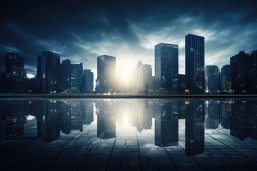 Obraz premium Business center night city view of Skyscrapers . Big company background 