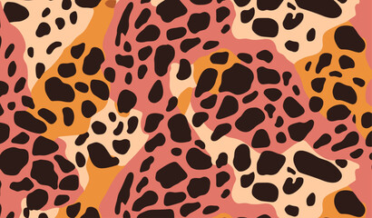 Retro texture animal print seamless pattern merged with intricate black and pink shapes, drawing from the 60s and 70s, perfect for clothing and home deco.
