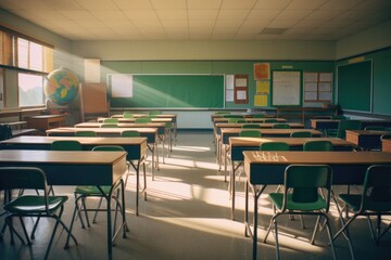 Empty classroom in an elementary school waiting to receive the students for the first day of school