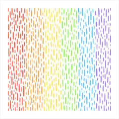 Rainbow lgbt colors hand drawn doodle uneven strokes. Square striped shape. Speckled abstract chaotic background. Specks, flecks, rain, dashes, tiny stripes vector texture. Border, frame template.