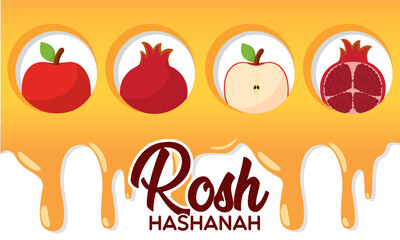 Honey on the wall with apples and pomegranates Rosh Hashanah Vector