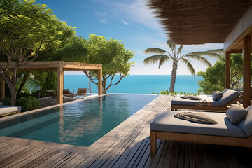 pool in tropical resort  , exterior design , luxury villa