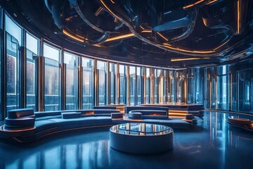 Weird futuristic design interior where rooms furniture looks - AI Generative