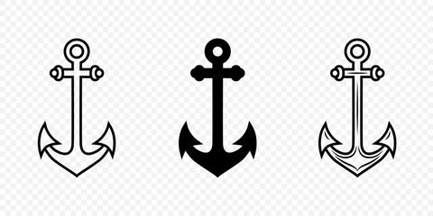 Vector Anchors. Anchor Silhouette Icon Set. Black and White Anchor with Outline. Anchor Design Template Collection. Vector Illustration