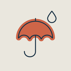 Umbrella and rain drops vector icon. Weather sign