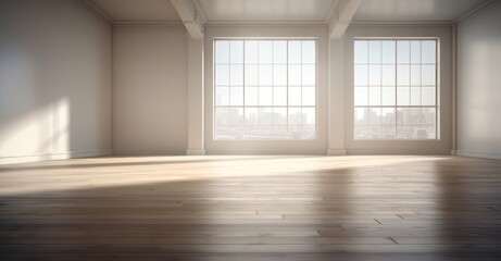 Obraz premium pure white expanse complemented by a dark chestnut floor, a hint of light from a thin