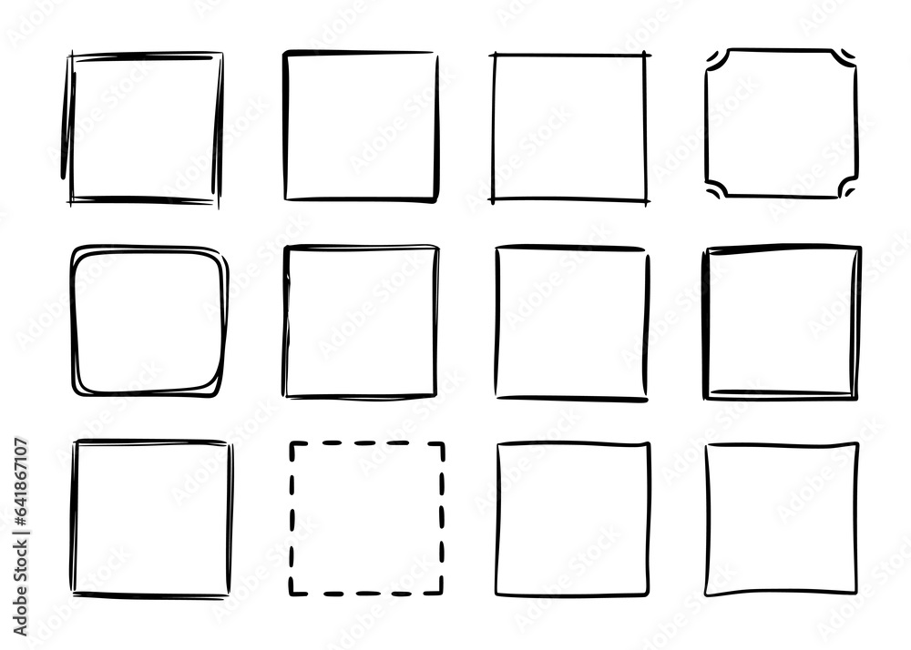 Poster Hand drawn sketch frame vector. Simple doodle rectangle pencil frame border shape. Hand drawn doodle scribble border element for text quote template. Pencil brush stroke style. Vector illustration