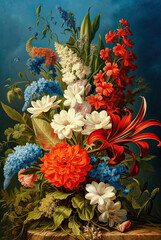 A Colorful Bouquet of Flowers,Flower Oil Painting Illustration