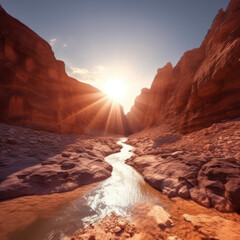 the sun is reflecting on a river flowing through 