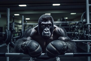 Fototapeta na wymiar Gorilla in the boxing ring. 