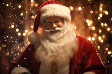 Santa Claus with the feeling of happiness. Merry christmas and happy new year concept