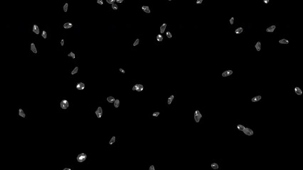 Diamonds falling into the frame as they sparkle and tumble, 4k 24p with alpha channel for transparent background and simple compositing