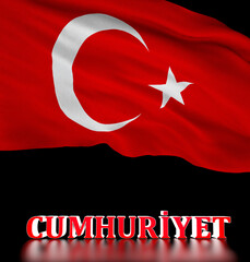 Turkey Flag and 3D text presentation. Translate: Turkiye Bayragi - A visual design.