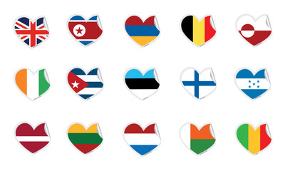 Set of heart shapes with different flags Vector