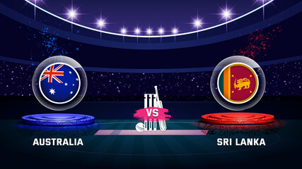australia vs sri lanka cricket championship match with flag shield on beautiful stadium background
