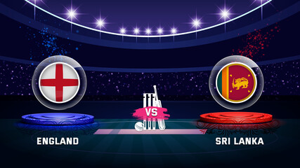 england vs sri lanka cricket championship match with flag shield on beautiful stadium background