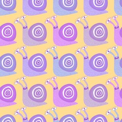Fototapeta premium Cartoon animals seamless snails pattern for fabrics and wrapping paper and kids clothes print and festive packaging