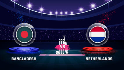bangaldesh vs netherlands cricket championship match with flag shield on beautiful stadium background © Faysal