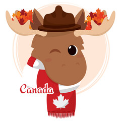 Cute moose avatar with scarf and forest ranger hat Vector