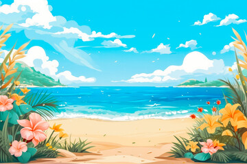 Fototapeta na wymiar Horizontal summer theme background illustration with beautiful warm colors