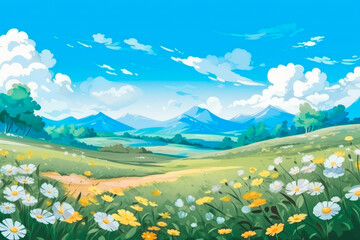 Fototapeta premium Horizontal summer theme background illustration with beautiful warm colors