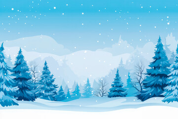 Obraz premium Horizontal winter fall theme background in blue color, winter time illustration