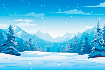 Horizontal winter fall theme background in blue color, winter time illustration