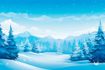 Fototapeta na wymiar Horizontal winter fall theme background in blue color, winter time illustration