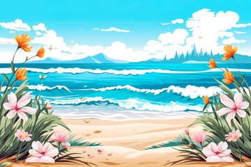 Fototapeta na wymiar Horizontal summer theme background illustration with beautiful warm colors