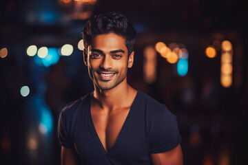 Happy young indian man dancing and having fun at the night club, fun night out with friends