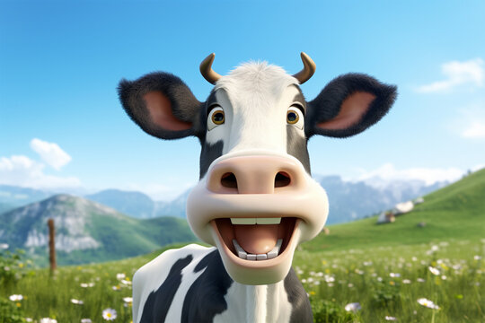 potrait of funny cow in nature