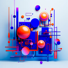 Abstract Concept Design in Light Blue and Orange Molecular Structures Spherical Sculptures Minimalism with Movement Social Network Analysis Digital Art Generative AI Cover Poster