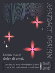 Vector abstract poster template with linear shapes,blurred sparkles,copy space for text in 90s style.Futuristic illustration in y2k aesthetic.Modern design for prints,banners,social media,covers.