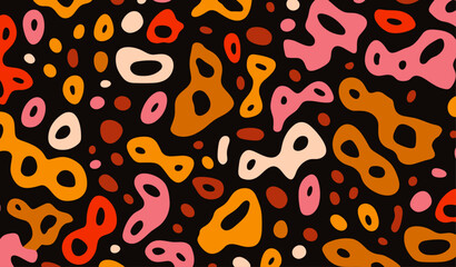 Vector Flat Groovy Psychedelic Colors Converge in a Seamless Pattern with Animal Print Style and Hand-Drawn Background Design
