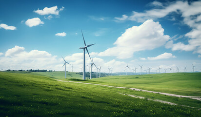 Obraz premium Wind turbines in the meadow. AI generated